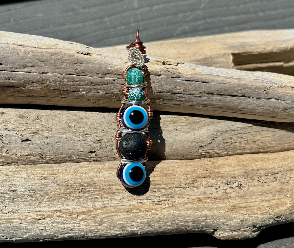 Evil Eye Lava Rock Agate Pendant